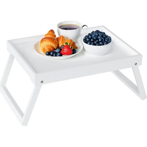 1 Plateau de lit, Pieds pliants, Bambou et MDF, Poignées ergonomiques, Pour petit-déjeuner et ordinateur portable