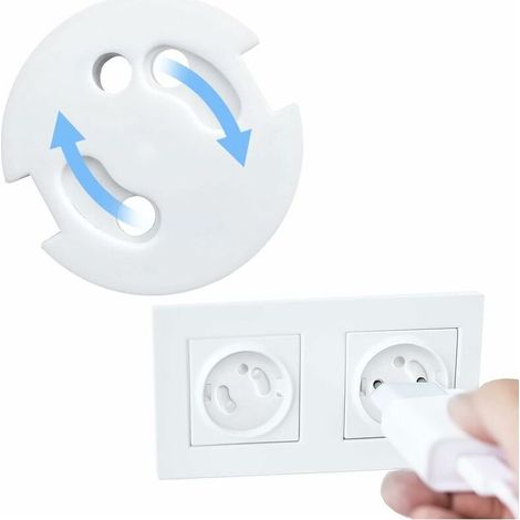 Cache Prise Bébé Français-Protection Prises Bebe-Caches Prises Electrique-Sécurité Enfant-Mécanisme Tournant,10Pcs (1/4)