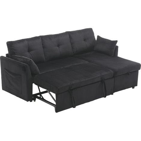 ELVMI Sofá Cama Esquinero Modular con Almacenamiento, Chaise Longue Reversible y Bolsillos Laterales de Pana Negro (1/5)