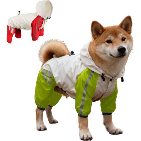 Manteau de pluie pour chien - Imperméable - Avec jambes - Cordon de serrage réglable - Pour chiot - Manteau imperméable avec trou pour vaisselle - Bandes réfléchissantes - Veste à capuche pour petit (1/5)