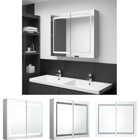 LED-Leuchten - vidaXL LED-Spiegelschrank fürs Bad Betongrau 80x12x68 cm - LED-Spiegel Schrank (1/5)