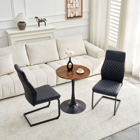 Rundes Esstisch- und Stuhlset 60 cm aus MDF, Schwarz und Nussbaum OKMYHOME (1/5)