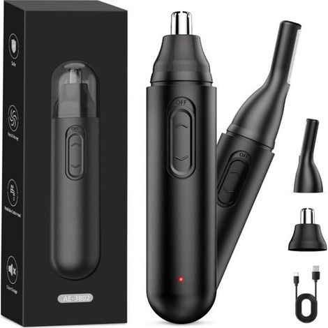 Tondeuse à poils de nez électrique 2 en 1 - Tondeuse à nez - Tondeuse à nez rechargeable - Tondeuse à sourcils - Tondeuse nez et oreilles indolore - Noir - Plastique noir (1/5)