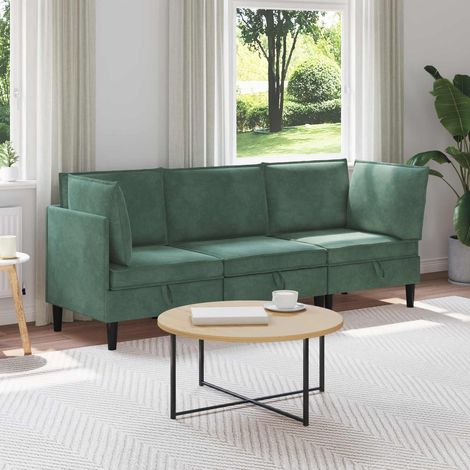 Juego de muebles de salón con cojín 3 pcs Verde Mar Terciopelo