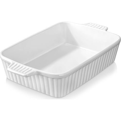 Série BAKE, Plat à Four Rectangulaire en Porcelaine 4200ml, Grand Plat de Cuisson avec Poignées pour Gratins et Casseroles, Compatible Lave-vaisselle, Blanc (1/5)