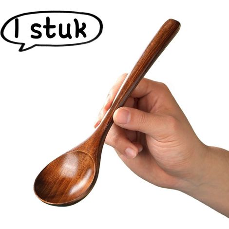 1 louche à soupe - Louche à soupe en bois résistant à la chaleur - Ustensiles de cuisine, couverts à long manche, outils pour les repas en plein air - Bois foncé (1/5)