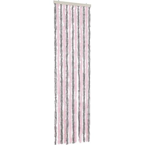 Rideau à volants gris argenté et rose, 56 x 185 cm, en chenille (1/5)