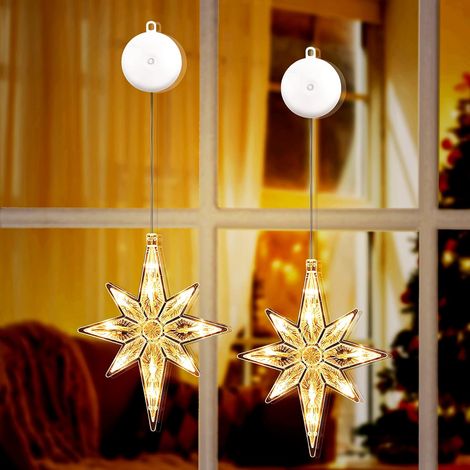 2 Pièces Lumières de Silhouette de Fenêtre de Noël Blanc Chaud LED Rideau Lumineux avec Ventouses Lumière de Fenêtre Suspendue pour Noël Réveillon Nouvel an Fêtes Mariage (Piles Non Incluses) (1/5)