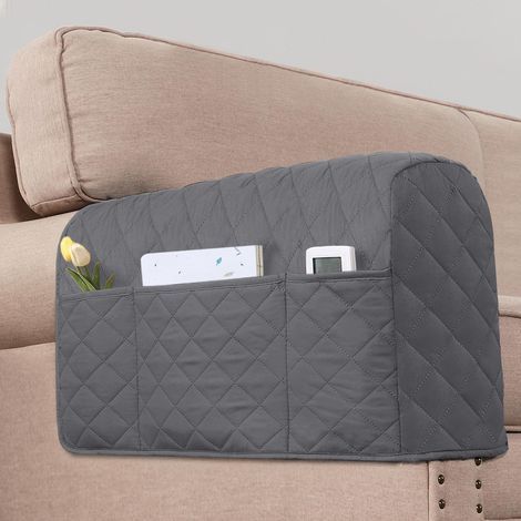 Lot de 2 Housses d'accoudoir résistantes à l'eau pour accoudoirs de canapé avec 3 Poches pour téléphone, canapé , Protection Lavable pour Animaux de Compagnie, Chats (Gris) (1/5)