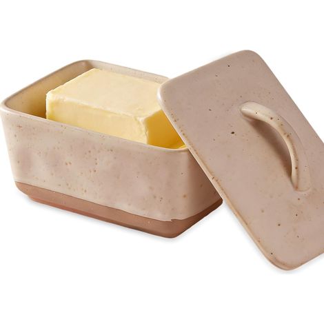Keramische Butterdose mit Deckel, Vintage-Butterglocke, Porzellan, rechteckig, für Küche, Esstisch, Butterdose für 250 g Butter (350 ml) (1/5)