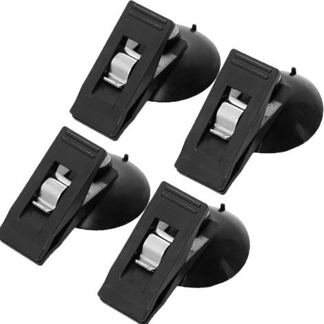 Juego de 4 ventosas con clip para ticket de coche. Impermeables y reutilizables. Para coche, baño, cocina y oficina (negro). (1/4)