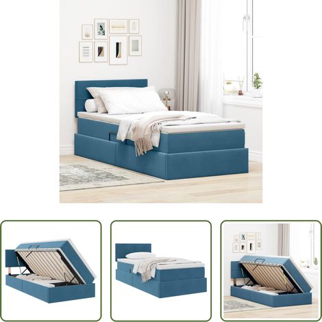 vidaXL Lit moderne - Lit de Rangement avec matelas Bleu foncé 100 x 200 cm Velours (1/5)