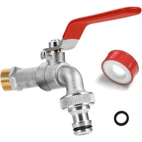 Pair Robinet de jardin, Robinet premium 1/2 pouce en laiton résistant à la rouille et au gel, avec raccord de tuyau, 1 x joint roulant, pour jardin, lave-linge, maison ou industrie (Rouge) (1/5)