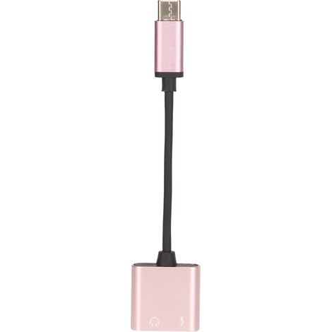 Adaptateur Casque 2 en 1 Type C vers Prise 3,5 mm et Port de Charge, Mini Convertisseur Écouteurs Portable Rose (1/5)