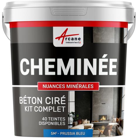 Béton ciré cheminée, kit avec primaire et vernis - 5 m² (en 2 couches) Bleu Prusse - ARCANE INDUSTRIES