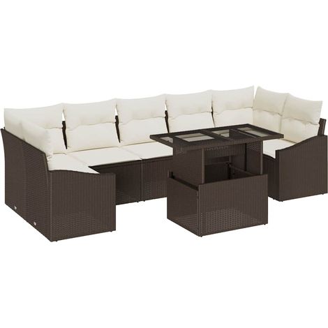 Garden Sofa Set with Storage 8 pcs Brown Poly rattan vidaXL