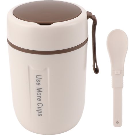 Bocal alimentaire isotherme de 600 ml avec couvercle de sécurité et cuillère, en acier inoxydable 304, étanche, pour enfants (garçons et filles), couleur beige. (1/5)