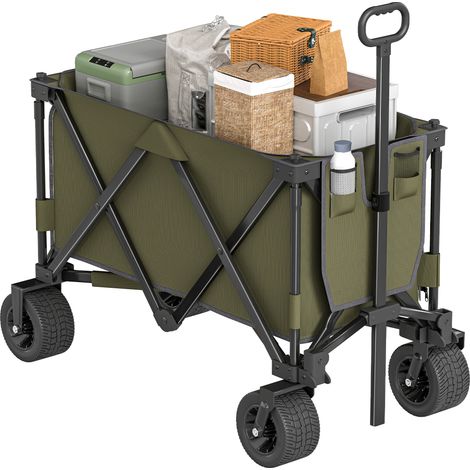 Chariot pliable avec 7 poches latérales, poignée réglable, jusqu'à 120 kg, acier, vert, 100 x 48 x 100,5 cm