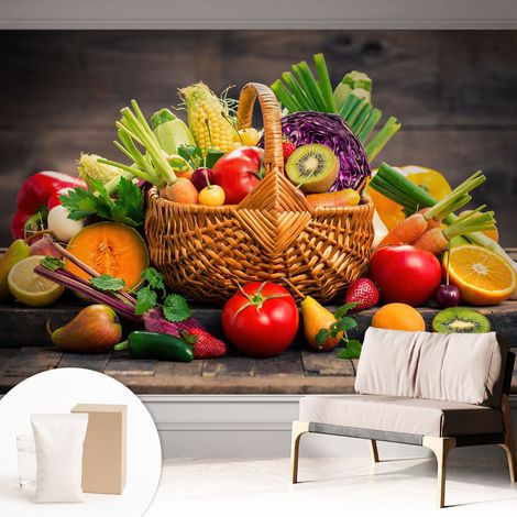 Papier peint intissé à motifs décoratifs pour salon chambre et bureau Décoration murale élégante avec colle Richesse fruitée 312x219 cm (1/5)