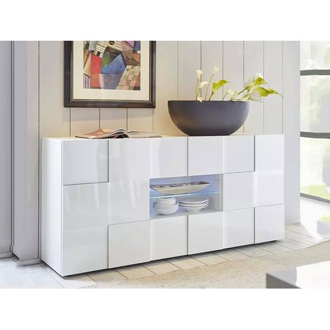 Dmora - Kommode Comelico, Wohnzimmerbuffet, Wohnzimmer-Sideboard, Moderne Küchen-Speisekammer, Made in Italy, 181x43 h84 cm, Glänzendes Weiß (1/5)