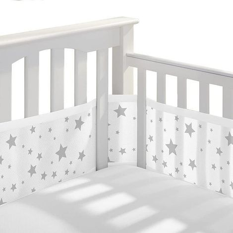 Tours de Lit en Maille Respirant 4 Côtés Anti Collision pour Lit Bébé Blanc Etoile (1/5)