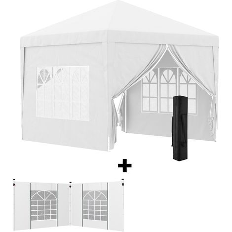 Conjunto de carpa incluye 1 carpa plegable 3x3 m impermeable con 4 paredes desmontables y 2 paredes laterales 3x2 m para carpa 3x3 m o 3x6 m blanco (1/5)