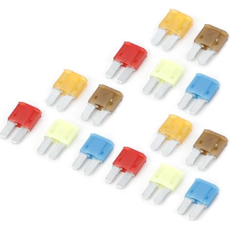 Lot de 15 fusibles miniatures à 2 lames pour circuits automobiles, disponibles en 5A, 7,5A, 10A, 15A et 20A. (1/5)