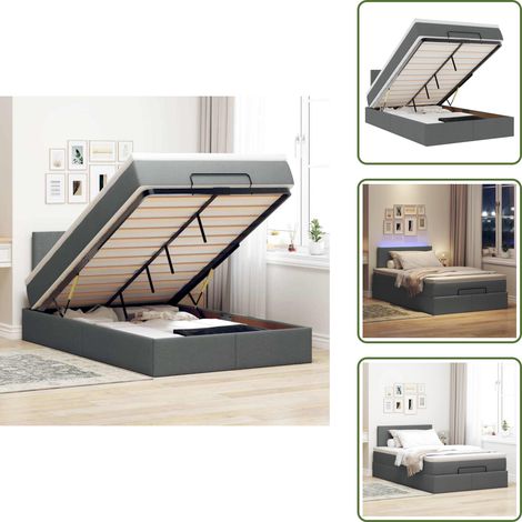 Ottomane Bett mit Matratze & LEDs Dunkelgrau 120x200 cm Stoff - Ottoman-Bett - Ottoman-Betten - Bett Mit Stauraum - Polsterbett