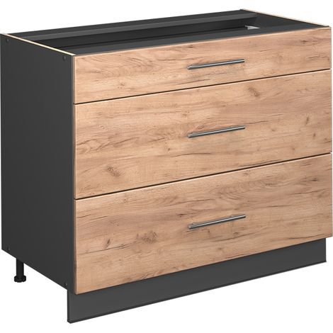 Mueble bajo de cocina Fame-Line, Roble dorado/Antracita, 100 cm, ET Roble, Vicco