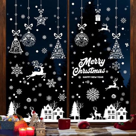 192 Stickers Noel Fenetre Réutilisable, Decoration Noel Fenetre Electrostatique PVC Autocollant Noel Fenetre, Flocon de Neige Intérieur Deco Noel pour Porte Vitrine Verre (1/4)