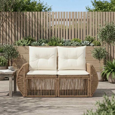 Canapé de jardin 2 places modulable en polyrotin beige avec coussins 140 x 62 x 70 cm - PANGIVO (1/5)