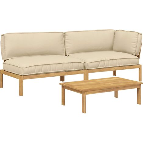 Sofa Set with Cushion Plain 3 pcs Beige Solid Acacia Wood vidaXL (1/5)