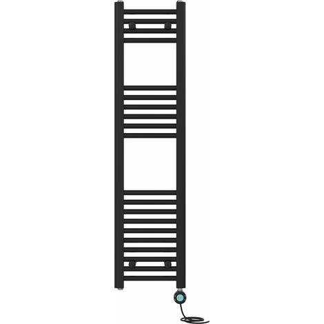 Pre-filled Bathroom Straight Electric Heated Towel Rail Radiator Thermostatic 1200x300mm Black