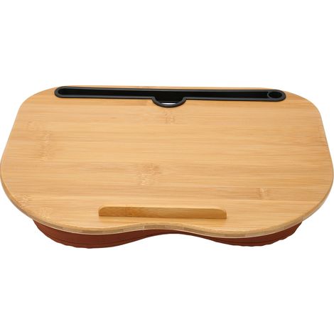 Support pour ordinateur portable en bois de bambou, compatible avec les ordinateurs portables jusqu'à 15,6 pouces. Coussin intégré pour travailler, écrire et dessiner. (1/4)