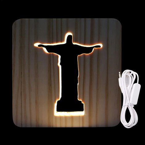Veilleuse chrétienne en bois, décoration chrétienne faite à la main, lampe de table de sommeil visuelle pour chambre à coucher, veilleuse religieuse élégante pour anniversaire et départ à la retraite (1/5)