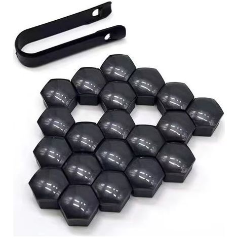 Lot de 20 caches écrous de roue 19 mm noirs mats, plastique, universels, avec pince de retrait (1/5)