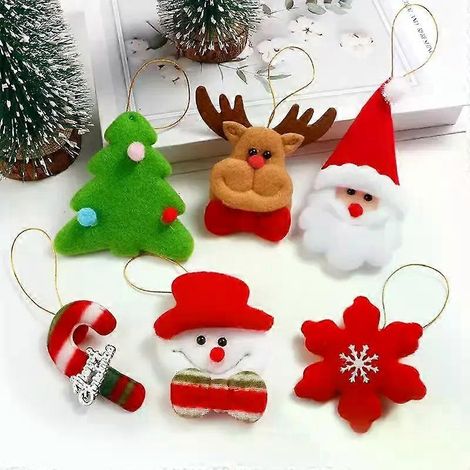 Lot de 6 décorations de Noël mignonnes, sapin de Noël, Père Noël, ornements suspendus en peluche, décorations pour sapin de Noël, petits cadeaux à offrir (1/5)