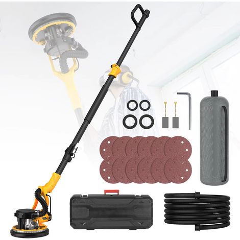 Ponceuse girafe 1390W sans poussière, ponceuse plaques de plâtre, aspiration automatique, disque 220 mm, vitesse variable 1200 à 2500 tr/min, outil de rénovation et finition des murs intérieurs