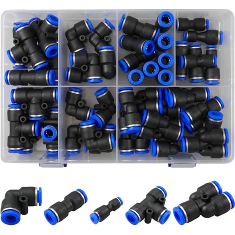 46 Connecteurs pneumatiques, Raccord T droit coudé réducteur 8mm 6mm 4mm, Pour tuyau PU nylon industrie