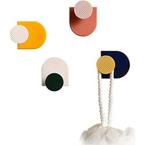 Colorful Self Adhesive Hooks Colorful Heavy Duty Towel Hooks Plastic Self Adhesive Hook for Wall Hooks Stickers Cloakroom Bathroom Kitchen Home 4pcs