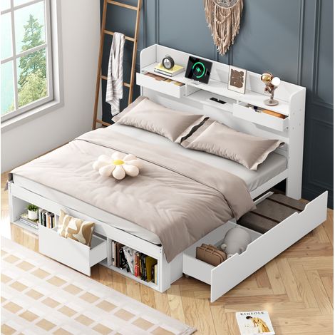 Cama dormitorio 160x200 con USB gran almacenaje blanca OKMYHOME (1/5)
