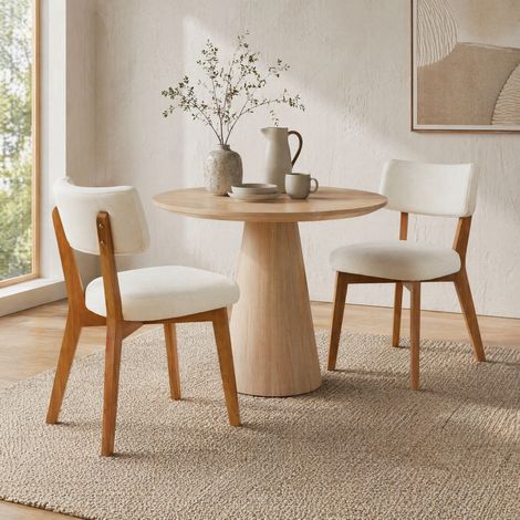 Set di 2 sedie da pranzo stile mid-century, seduta imbottita beige, gambe in legno DESVIAE (1/5)