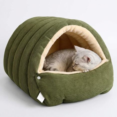 KLVGTIFS PU - Panier Confortable pour Chat - 45 x 30 x 19 cm. Panier D'Intérieur pour Chat de Style Grotte Avec Housse Amovible et Lavable(Vert) (1/5)