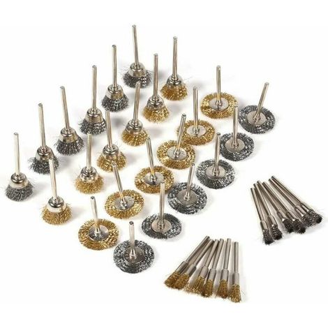 36 Pièces Brosses Métalliques, Brosses de Polissage Métalliques avec 3 Tailles Différentes, Fil D'acier Roue Brosses de Nettoyage, Mini Dremel Outils Rotatifs Accessoire (1/5)