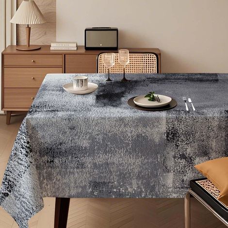 Nappe 140x200 cm Lavable avec design peinture artistique Noir Gris Bleu