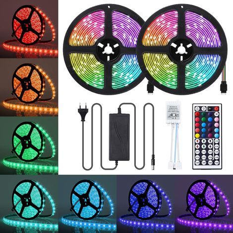 Ruban LED 10M étanche RGB 5050 300 LEDs IP65 – Télécommande infrarouge 44 touches – 34 modes d'éclairage – Installation facile (1/5)