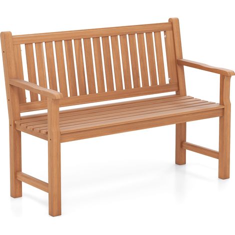 Banc de Jardin en Bois 2 Places avec Dossier Ergonomique à Lattes, Accoudoirs, Banquette Exterieur 2 Personnes, Capacité 300 KG, 115 x 53,5 x 89 cm (1/5)