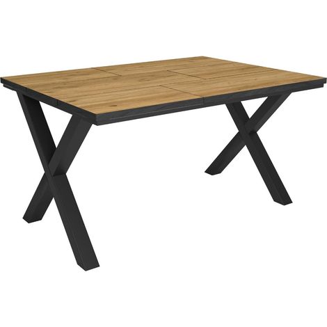 Skraut Home - Tavolo da Pranzo, Cucina, Sala da pranzo, 140x90x74cm, Per 6 persone, Tavolo Cucina, Stile industriale, Rovere e nero (1/5)