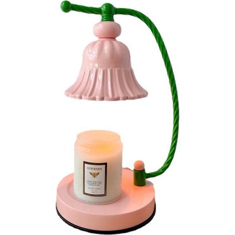 Ortviai Lampe chauffe-cire réglable sans fumée, style européen romantique en métal rose pour chambre – avec 2 ampoules