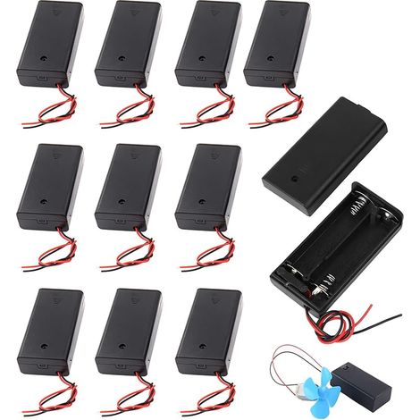 10 Pièces Boîte en Plastique pour 2 Piles AA 3V avec Câble de Connexion, Supports de Piles 2X AA, Couvercle et Interrupteur Marche/Arrêt, pour Projets DIY et Applications Électroniques (1/5)